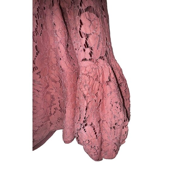 Laundry‎ By Shelli Segal Pink Mauve Lace Bell Sleeve Top Shirt Blouse Large Boho - Picture 6 of 13